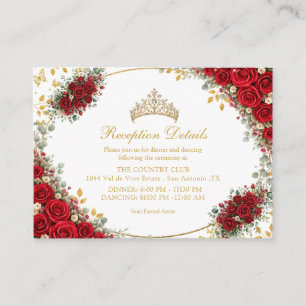 Elegant Red RoseS Golden Butterflies Quinceañera  Enclosure Card