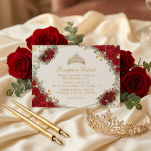 Elegant Red RoseS Golden Butterflies Quinceañera Enclosure Card