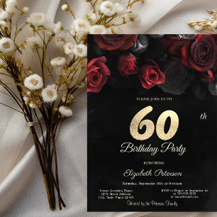 Elegant Red Roses Gothic 60th Birthday  Invitation