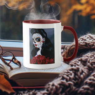 Elegant Red Roses Gothic Sugar Skull Woman Mug