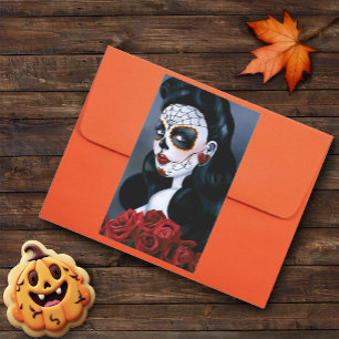 Elegant Red Roses Gothic Sugar Skull Woman Rectangular Sticker