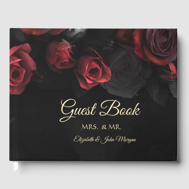 Elegant Red Roses Gothic Wedding Guest Book (Front)