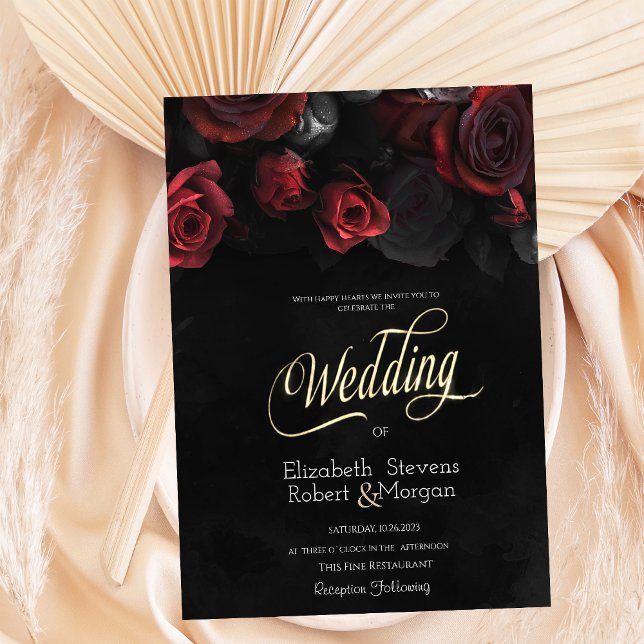 Elegant Red Roses Gothic Wedding Invitation (Creator Uploaded)
