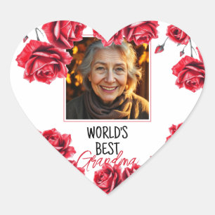 Elegant Red Roses Grandma Photo Heart Sticker