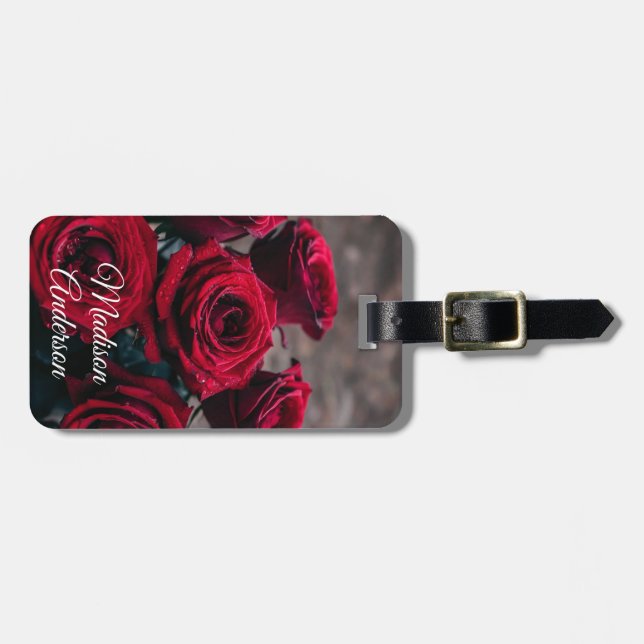 Elegant Red Roses Personalised Luggage Tag (Front Horizontal)