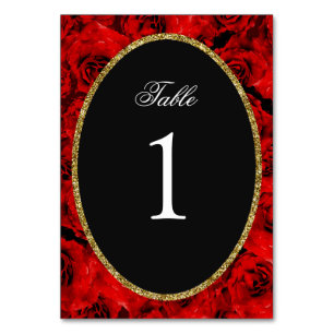 Elegant Red Roses Quinceanera Black Table Number