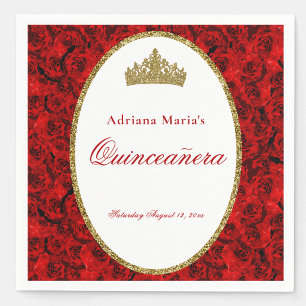 Elegant Red Roses Quinceanera Napkins