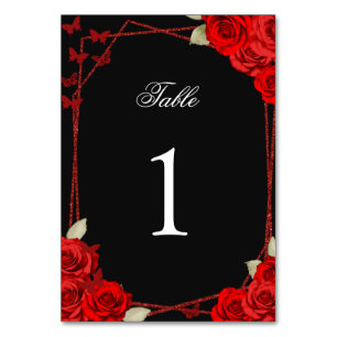 Elegant Red Roses Quinceanera Table Number
