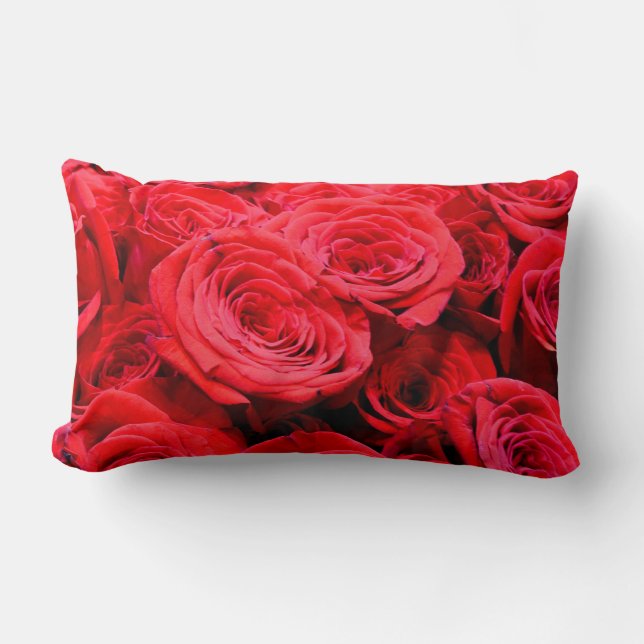Elegant red roses red flowers red floral lumbar cushion (Front)