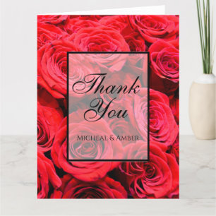 Elegant red roses red flowers red floral thank you card