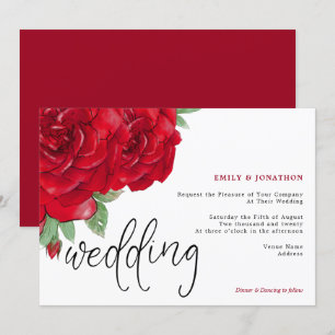Elegant Red Roses Script Typography Wedding Invitation