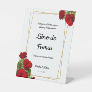 Elegant Red Roses Spanish Please Sign Guest Book