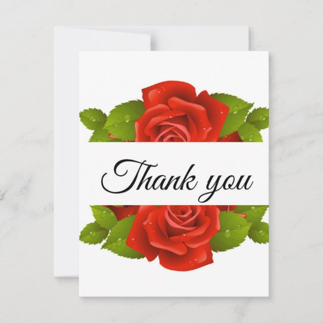 Elegant Red Roses Thank You Card (Front)