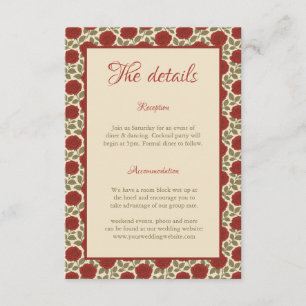 Elegant Red Roses Wedding Details Enclosure Card