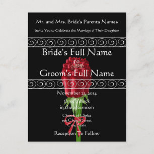Elegant Red Roses Wedding Invitation Postcard