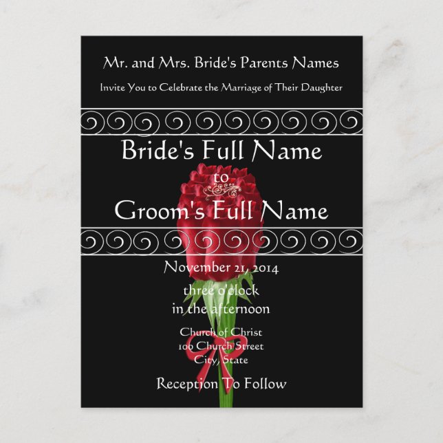 Elegant Red Roses Wedding Invitation Postcard (Front)