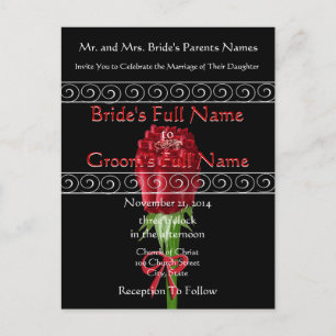 Elegant Red Roses Wedding Invitation Postcard