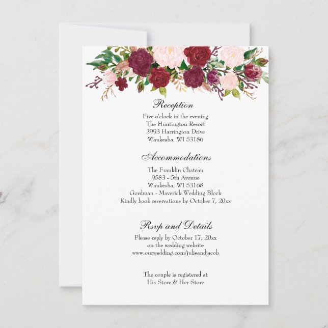Elegant Red Roses Wedding Reception Invitation (Front)