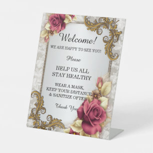 Elegant Red Roses Wedding Safety  Pedestal Sign