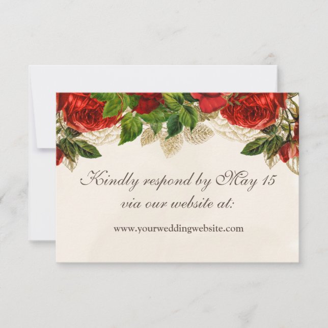 Elegant Red Roses Wedding Website RSVP Card (Front)