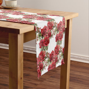 Elegant Red Roses Wreaths Table Runner