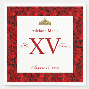 Elegant Red Roses XV Quinceanera Napkins