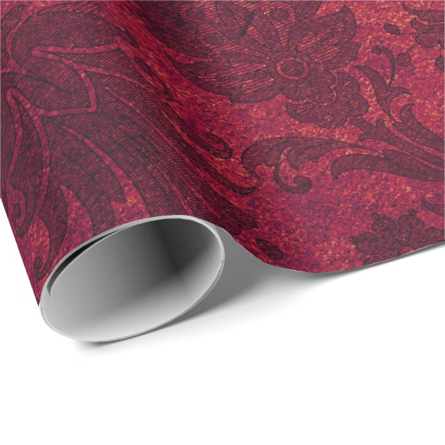 Elegant red royal damask floral pattern wrapping paper (Roll Corner)