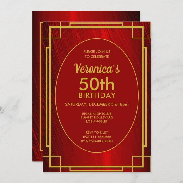 Elegant Red Satin 50th Birthday Invitation (Front/Back)