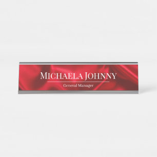Elegant Red Satin Finish Custom Wedding Planner  Desk Name Plate