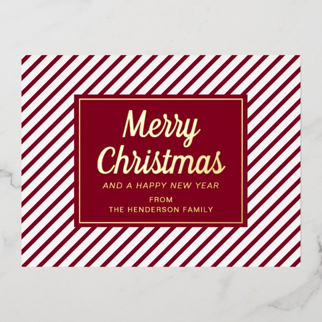 Elegant Red Script Christmas  Foil Holiday Postcard (Front)