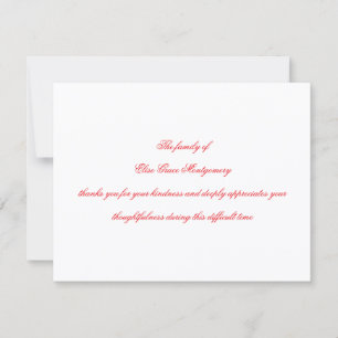 Elegant Red Script Funeral Acknowledgement Thank You Card