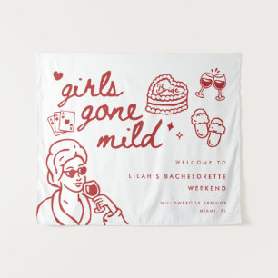 Elegant Red Script Girls Gone Mild Bachelorette Tapestry