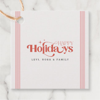 Elegant Red Script Happy Holidays Favour Tags