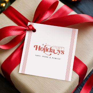 Elegant Red Script Happy Holidays Favour Tags