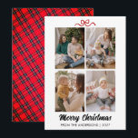 Elegant Red Script Merry Christmas 4 Photo Collage Holiday Card<br><div class="desc">A sophisticated holiday card featuring a beautiful red brush script and a clean four-photo grid layout. The perfect balance of modern typography and traditional festive elements for your family greetings.</div>