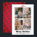Elegant Red Script Merry Christmas 4 Photo Collage Holiday Card<br><div class="desc">A sophisticated holiday card featuring a beautiful red brush script and a clean four-photo grid layout. The perfect balance of modern typography and traditional festive elements for your family greetings.</div>