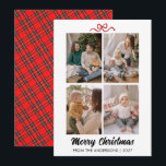 Elegant Red Script Merry Christmas 4 Photo Collage Holiday Card<br><div class="desc">A sophisticated holiday card featuring a beautiful red brush script and a clean four-photo grid layout. The perfect balance of modern typography and traditional festive elements for your family greetings.</div>