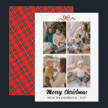 Elegant Red Script Merry Christmas 4 Photo Collage Holiday Card<br><div class="desc">A sophisticated holiday card featuring a beautiful red brush script and a clean four-photo grid layout. The perfect balance of modern typography and traditional festive elements for your family greetings.</div>