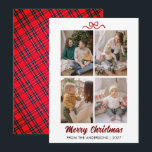 Elegant Red Script Merry Christmas 4 Photo Collage Holiday Card<br><div class="desc">A sophisticated holiday card featuring a beautiful red brush script and a clean four-photo grid layout. The perfect balance of modern typography and traditional festive elements for your family greetings.</div>