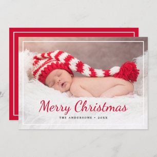 Elegant Red Script Merry Christmas Custom Photo Holiday Card