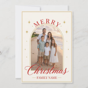 Elegant Red Script Merry Christmas Family Holiday Card