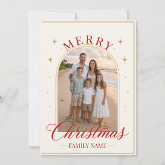 Elegant Red Script Merry Christmas Family Holiday Card