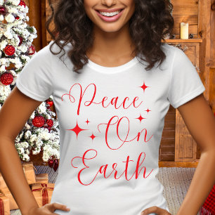 Elegant Red Script Peace On Earth Merry Christmas  T-Shirt