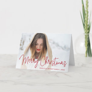 Elegant Red Script Photo Merry Christmas Holiday Card