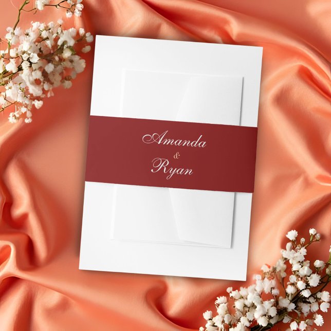 Elegant Red Script Wedding Invitation Belly Band (Creator Uploaded)
