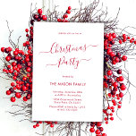 Elegant Red Script White Holiday Christmas Party Invitation<br><div class="desc">Modern Chic Calligraphy Script Minimalist Red and White Christmas Party Invitations is perfect for a simple Christmas event. Features an elegant „Christmas Party” text in a beautiful hand lettered swirly swash-tail font script in red on white background. Easy to personalise with your name and party details.</div>