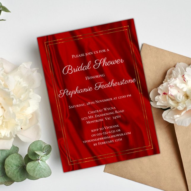 Elegant Red Silk Bridal Shower Invitation (Creator Uploaded)