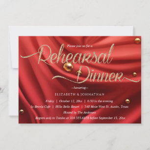 Elegant Red Silk Gold Minimal Rehearsal Dinner Invitation