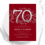 Elegant Red Silver 70th Birthday Invitation<br><div class="desc">Elegant red silver 70th birthday party invitation. Customisable modern feminine design featuring roses botanical accents and faux glitter silver. Simple floral invite card perfect for a stylish female bday celebration. Personalise with your own details. Printed Zazzle invitations or instant download digital printable template.</div>