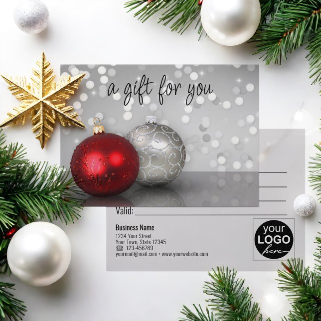 Elegant Red Silver Christmas Baubles Gift Card (Creator Uploaded)